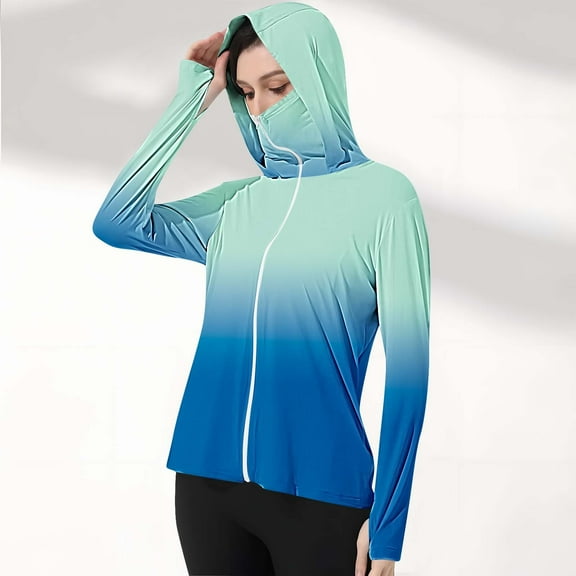 Fanxing Women's UPF 50 Cooling Sun Shirt with Attached Face Mask Zipper Hooded Jacket Breathable Hiking & Fishing Shirt Multicolor,M