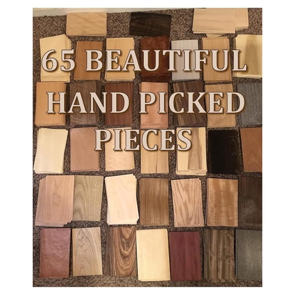 Wood Veneer Variety Pack - 65 Pieces 5x8", Exotic & Domestic Inlay - 1/42" Thick - Over 18 Sq Ft for Marquetry & Crafts