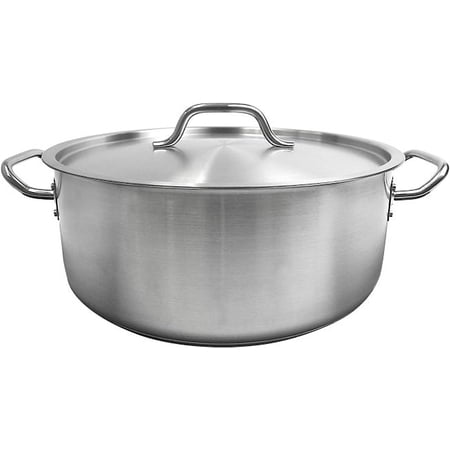 Truecraftware – 25 Qt. Stainless Steel Braiser Pot with Encapsulated Base and Cover - Heavy-Duty Brazier Pot Cookware Dishwasher and Oven Safe NSF