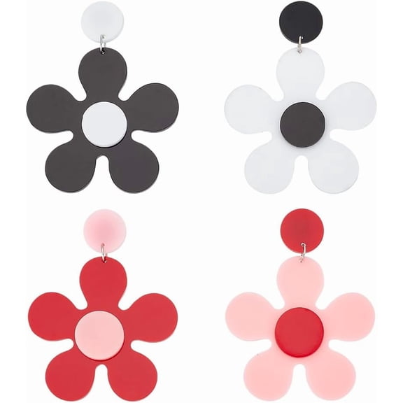 2 Colors Big Acrylic Daisy Flower Dangle Earrings Vintage 60s 70s Floral Earrings Cute Colorful Petal Earrings Statement Fashion Party Jewelry Gifts
