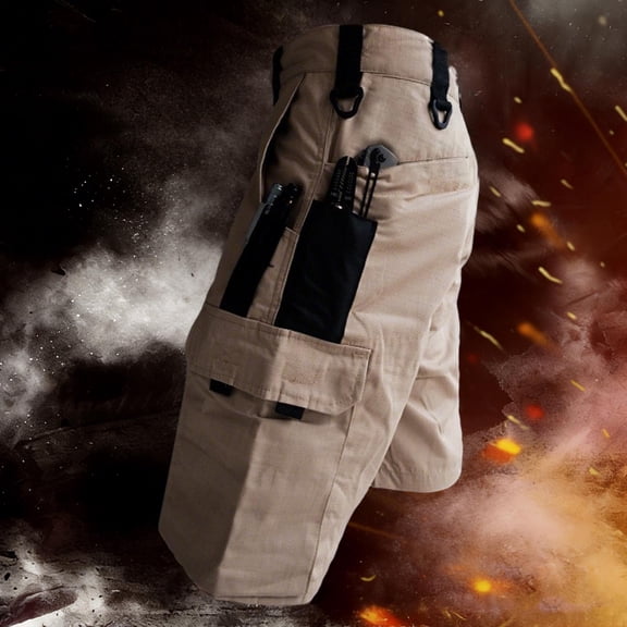 LEKWK Plus size Cargo Shorts for Men Slim Fit Ripstop Fabric Zipper Utility Pockets Cargo Shorts Durable Hiking Outdoor Shorts Multi-Pockets