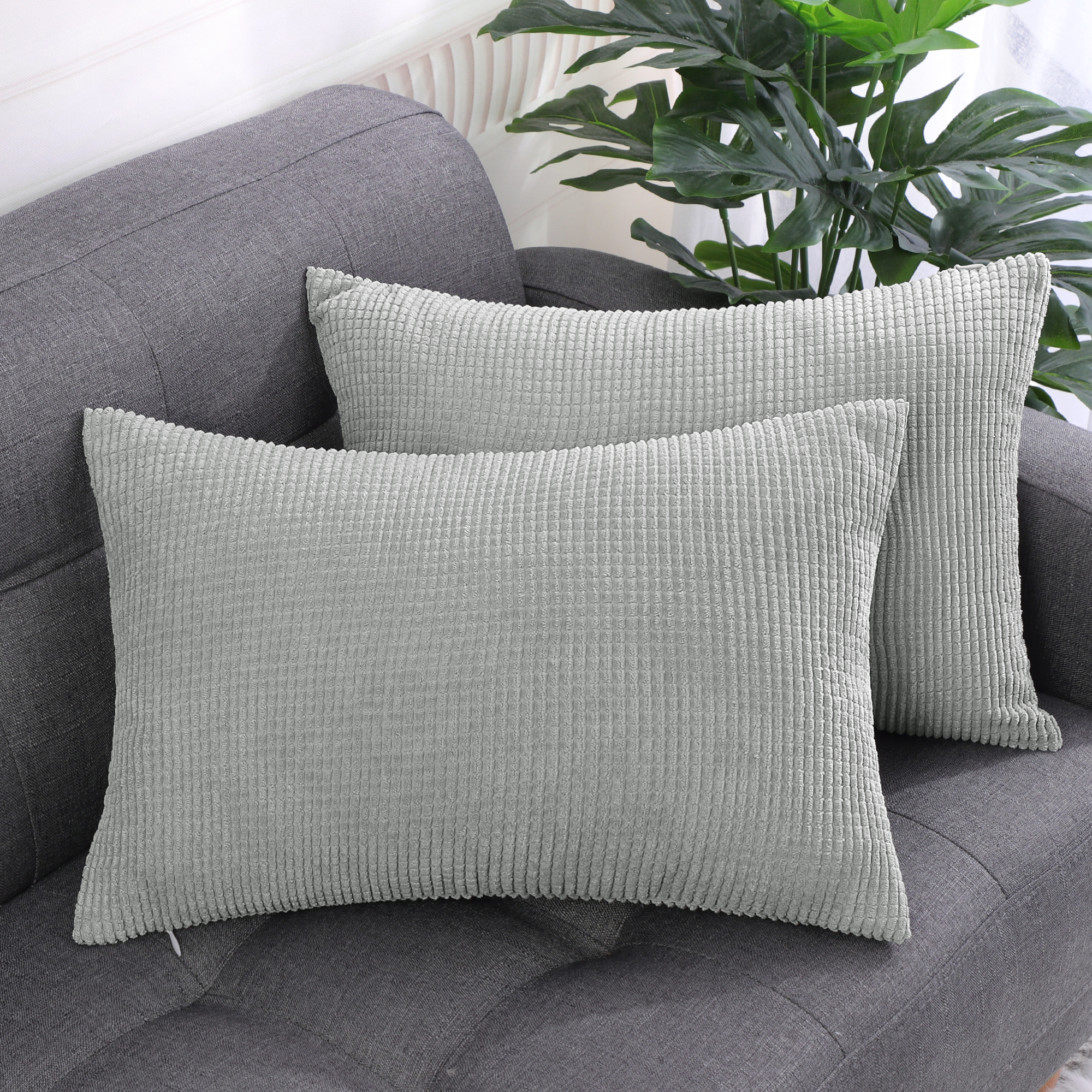 Unique Bargains 2-pcs Corduroy Decorative Throw Pillow Covers Light Gray 12"x18"