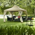 thumbnail image 4 of Costway Outdoor 2-Tier 10'x10' Gazebo Canopy Shelter Awning Tent Patio Garden Screw-free structure Brown, 4 of 11