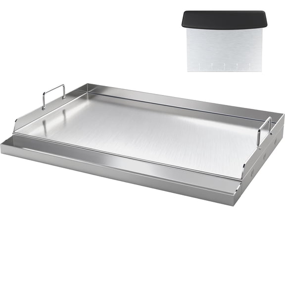 Food Grade Stainless Steel Griddle for Gas Grill, Multi-Functional Stove Top Griddle with Grease Groove, Flat Griddle Pan for Camping, Tailgating, Parties, 23＂×16＂
