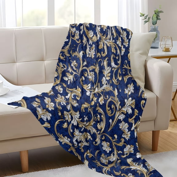 Plush Blankets Soft Glowing Throw Soft Cozy Blankets For Couch Bed Travel Office Camping Royal Blue and White Pattern