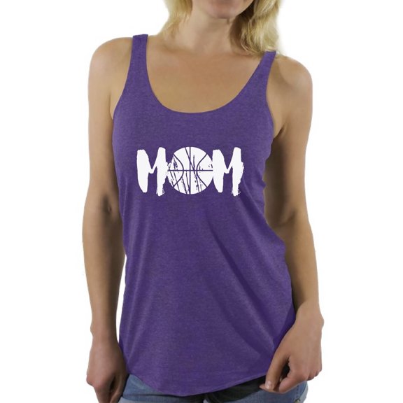 Women's Basketball MOM Sport Mom Graphic Racerback Tank Tops White Mother's Day Gift Idea