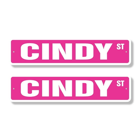 CINDY Classic Street Sign (2 Pack) Childrens Name Room Sign Road Sign | 6" X 24" Plastic Address Sign