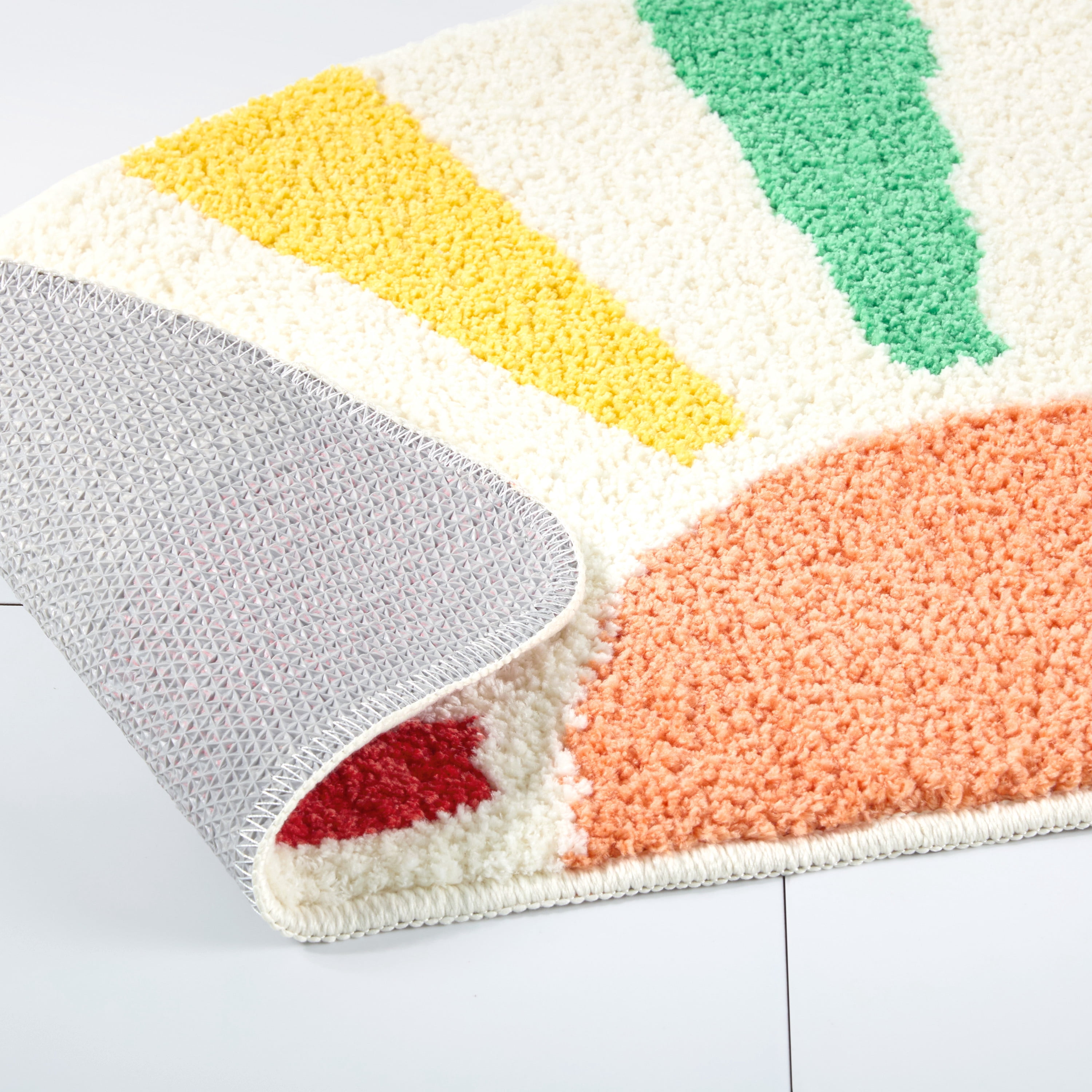 TOWN & COUNTRY PLAY Hello Sunshine Rainbow Sun Half Circle Shaped Bath Mat, Absorbent Tufted Floor Mat, Non-Slip Backing, Machine Washable, Multicolor, 32.7"x16.5"