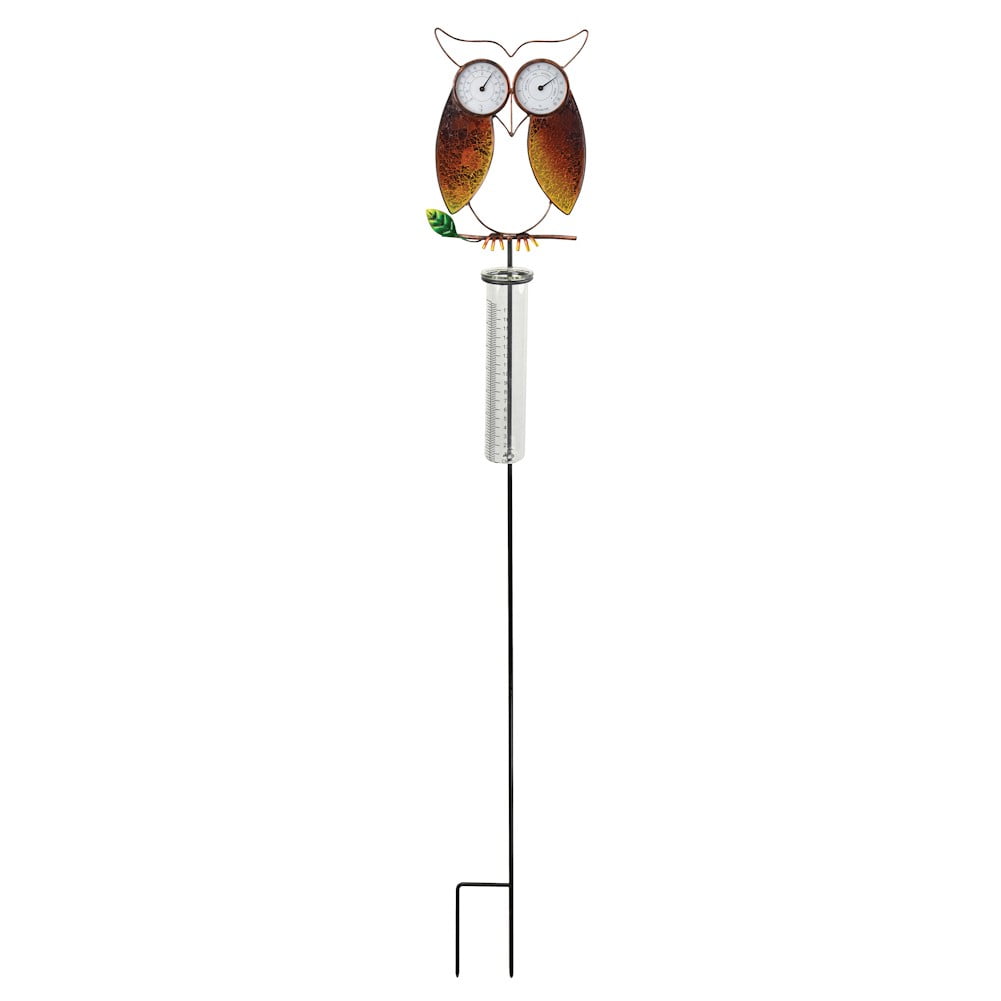 Owl Rain Gauge With Thermometer & Barometer Eyes Garden Lawn Ornament by
