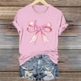thumbnail image 2 of Valentines Bow Print T-Shirt for Women, Round Neck Pullover Basic Tee, Fashion Roll Up&nbsp;short Sleeve Tops ,Pink,3XL, 2 of 6