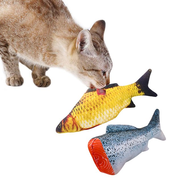 2 Pcs Jouet pour Chat Poisson Interactif Simulé Réaliste Jouet en Peluche Herbe à Chat Jouet à Mâcher pour Chat