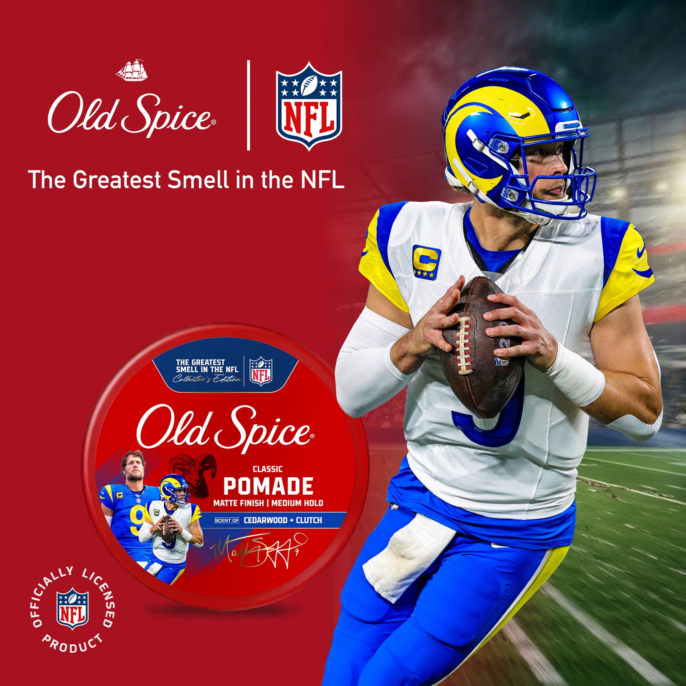 Old Spice MVP Classic Pomade for Men, Matt Stafford MVP, Men's Hair Styling Pomade, Medium Hold, Matte Finish, 2.22 oz