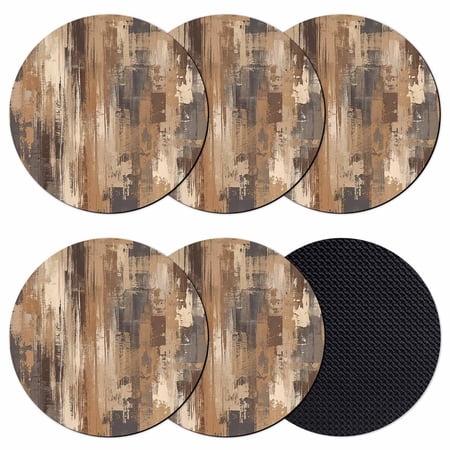 Brown Abstract Coasters Set of 6 Absorbent Coasters for Drinks Vintage Geometric Gradient Oil Painting Modern Coaster for Desk Coffee Table Protection Home Decor House Warming Gifts 4
