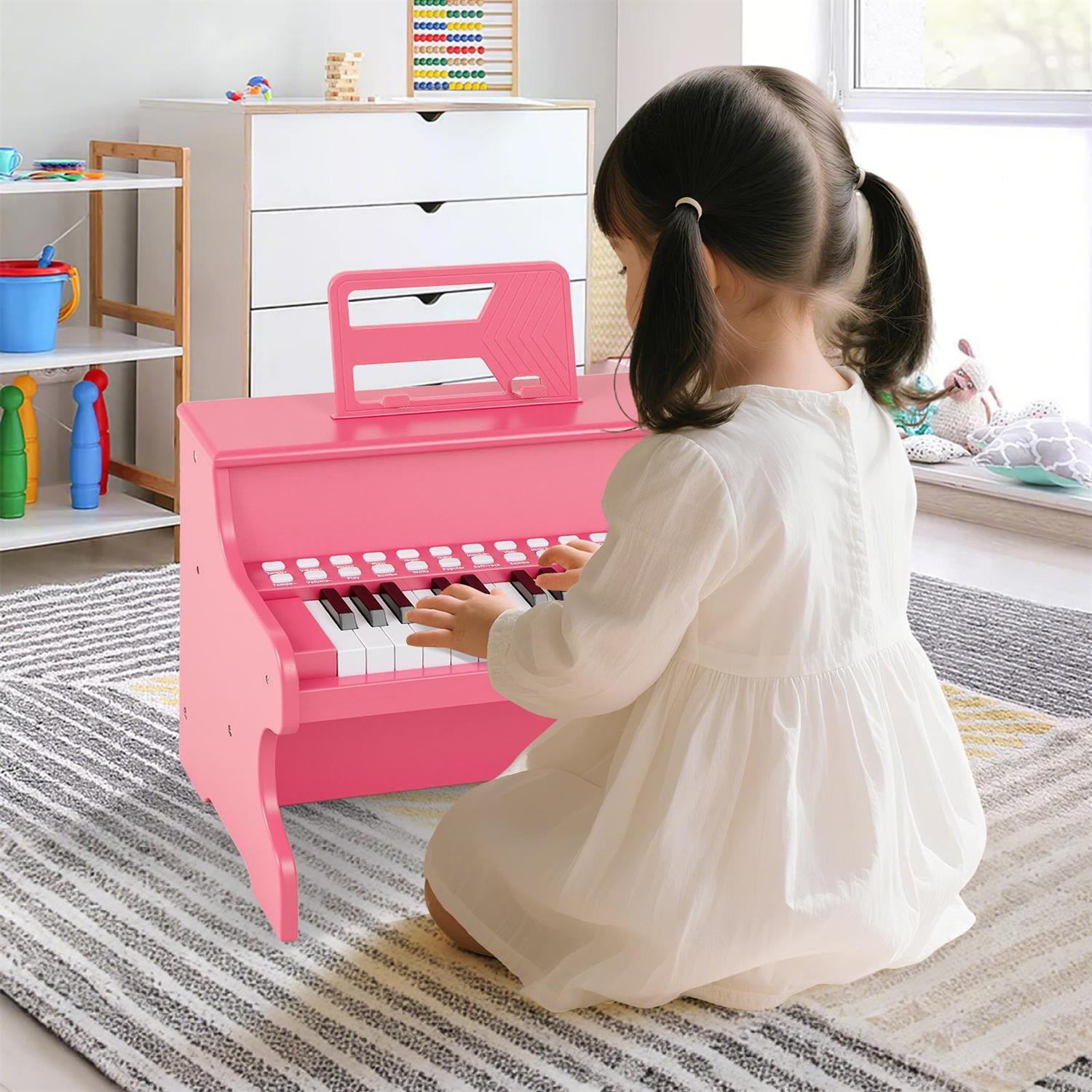 Spaco 25-Key Piano Keyboard, Adjustable Speed, Teaching Mode, Record Function, Music Learning, Pink