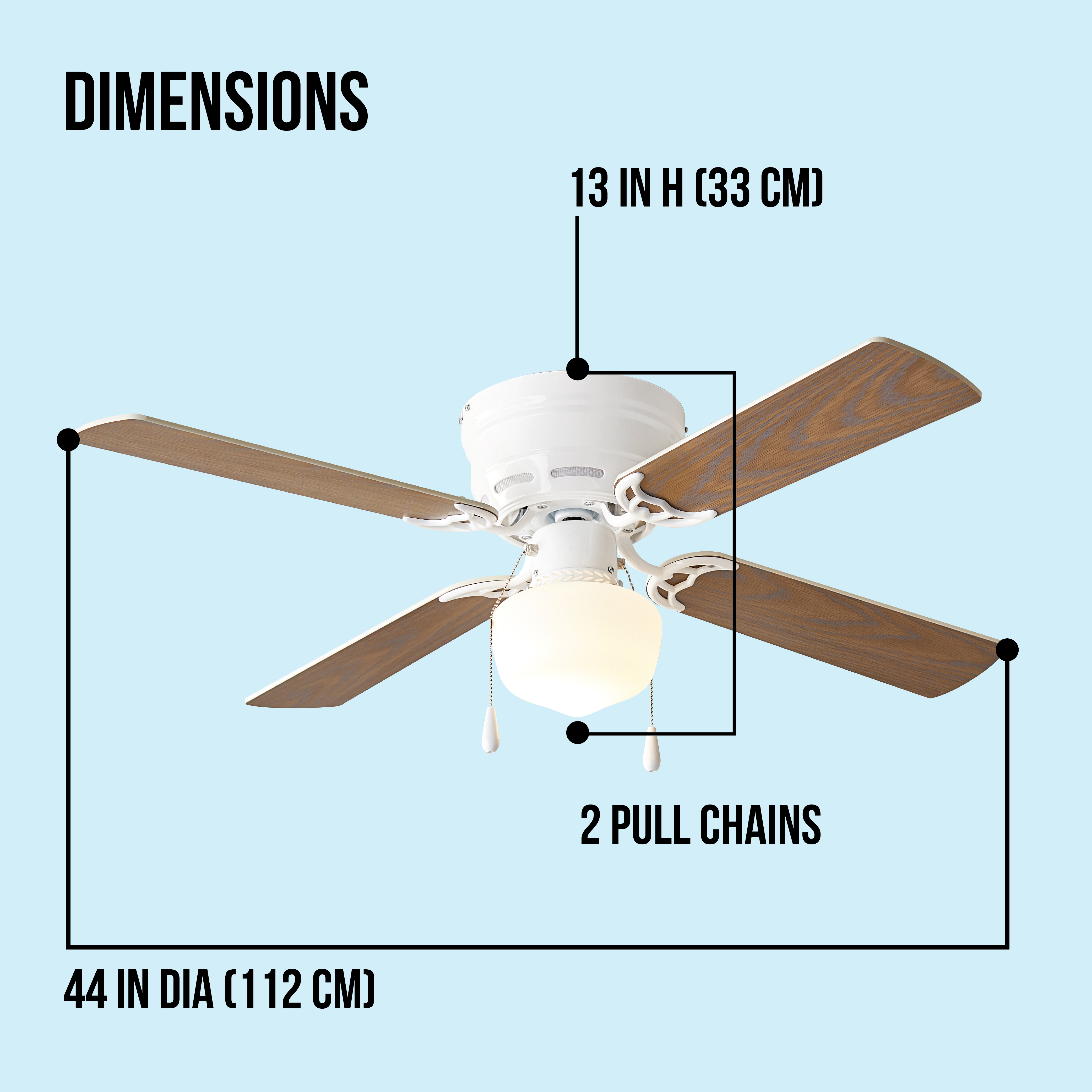 Mainstays 42 Inch Hugger Metal Indoor Ceiling Fan with Light, White, 4 Blades, LED Bulb, Reverse Airflow - image 4 of 17