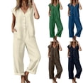 thumbnail image 1 of Sentmoon Combinaison en Lin Sans Manches pour Femmes, Décontractée, Couleur Unie, Boutonnée, Coupe Régulière, Tailleurs Pantalons pour Femmes, Chic, Été, pour Concert et Rave, P-2TG, 1 of 9