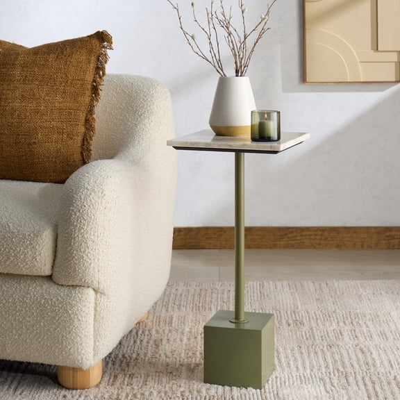 Safavieh Couture Albertelli Modern Metal and Stone End Table, Olive Green/White