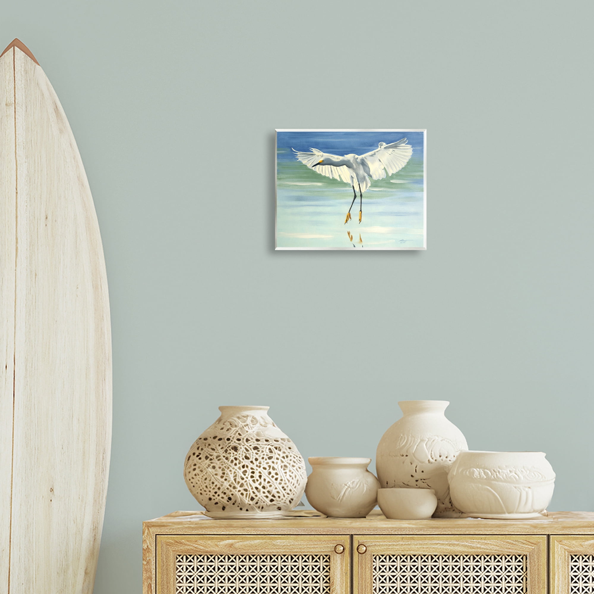 Stupell Industries Snowy Egret on Beach Animals & Insects Painting Unframed Art Print Wall Art, 14 x 11