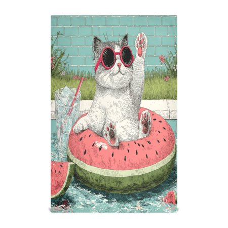 Qxltty Party Kitty Kitchen Towels 28 x 18 Inch Soft Cotton Linen Feel Dish Towels with Hanging Loop for Drying Cleaning & Decor
