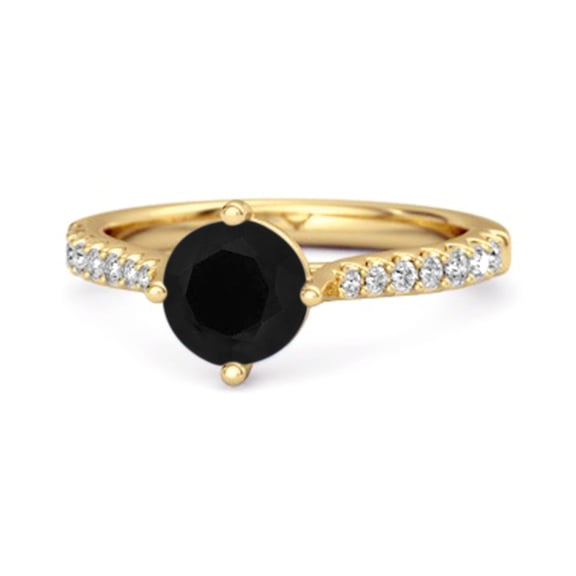 Solitaire Accents 925 Sterling Silver Gold Vermeil 0.25 Ctw Black Spinel Princess Women Valentines Day Gifts Ring