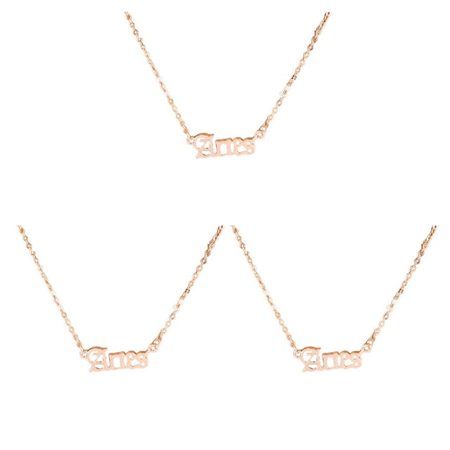 Qarigey Collar con colgante de letra del zodiaco para regalos del festival Lover Aries de oro rosa Type1 NO1
