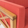 thumbnail image 6 of GDF Studio Keith Outdoor Acacia Wood Left Arm Loveseat and Coffee Table Set with Cushion, Teak and Red, 6 of 13
