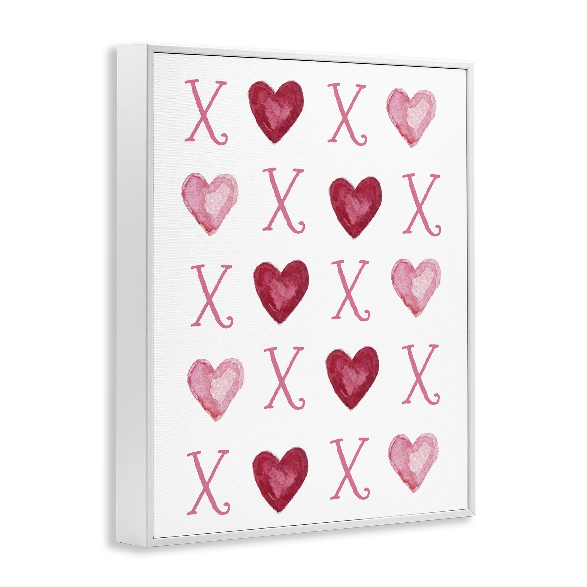 Stupell Industries Pink XOXO Hearts Holiday Painting White Framed Art Print Wall Art, 24 x 30