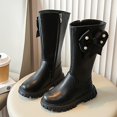 thumbnail image 2 of Generic Big Kid Shoes Toddler Girls Shoes Long Boots High Boots Autumn Winter New Girl Soft Bottom Leather Casual Comfortable Fashion Breathable Boots (10.5-11 Years,Black), 2 of 9