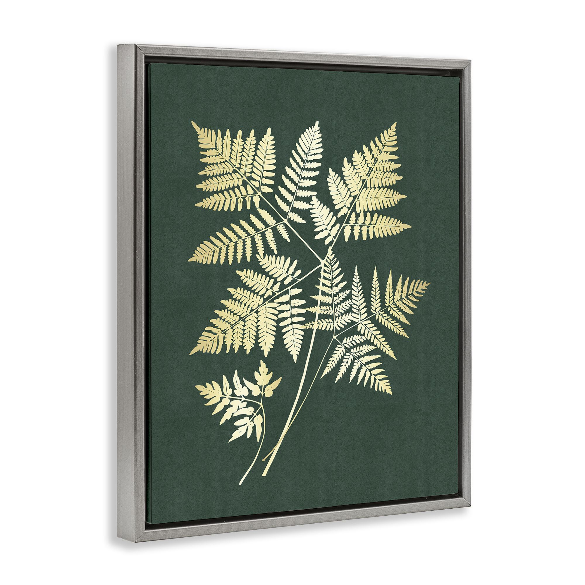 Stupell Industries Fern Leaves on Green Plants & Flowers Painting Gray Floater Framed Canvas Art Print Wall Art, 17 x 21