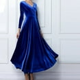 thumbnail image 2 of Women's Formal Dresses Ladies Elegant Long Sleeve V Neck Gold Velvet Long Dress Evening Dresses Blue XL, 2 of 7