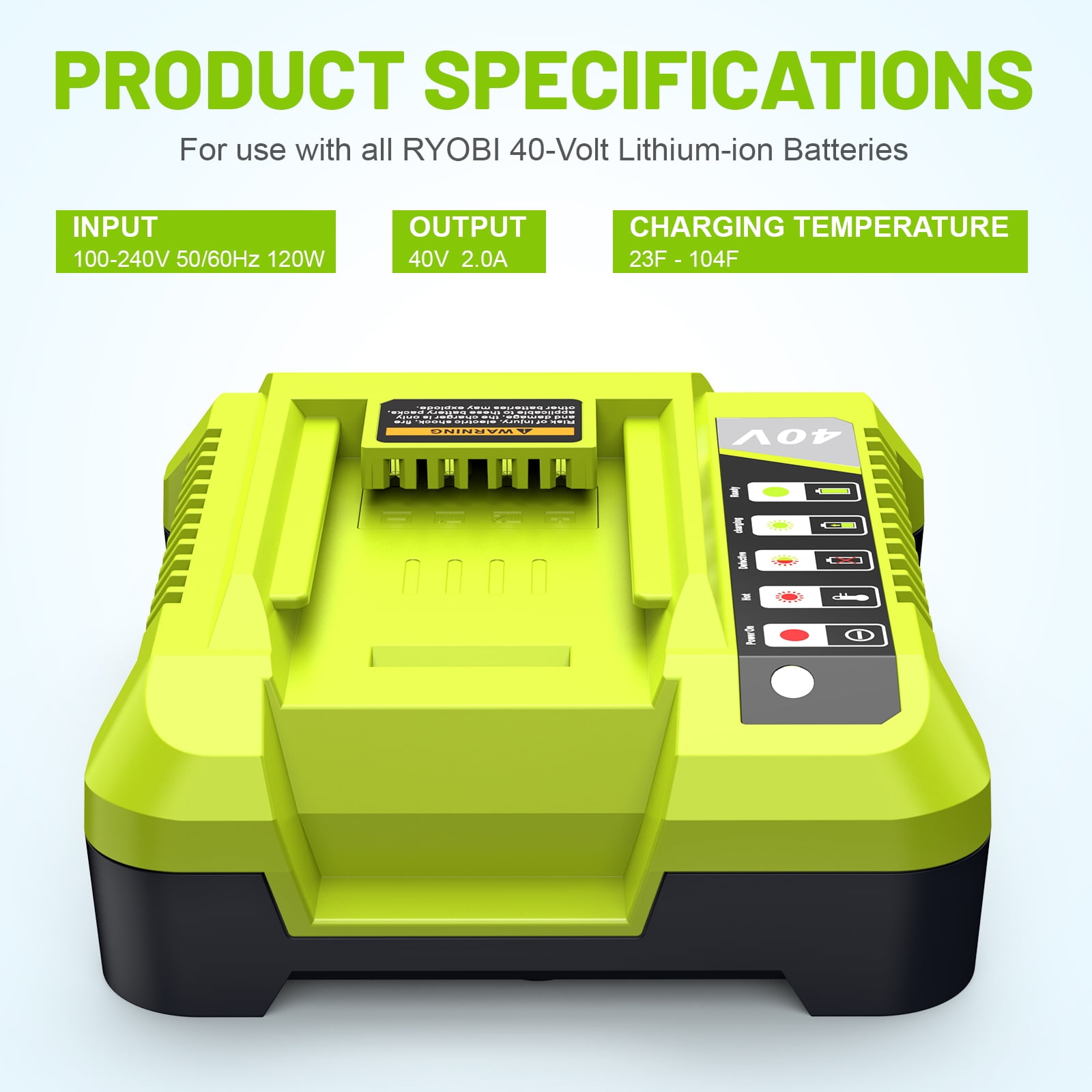 40V OP401 Charger for Ryobi Battery, Lithium-ion Battery Charger for OP4015 OP4026 OP4026A OP4030 OP4040 OP4050 OP4050A OP4060 OP40261 OP40301 OP40401 OP4050