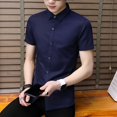 thumbnail image 3 of Camisa y blusa para hombre con bolsillo, manga corta, cuello alto, elegante, estética, estilo coreano, ropa informal asiática de alta calidad, 3 of 5