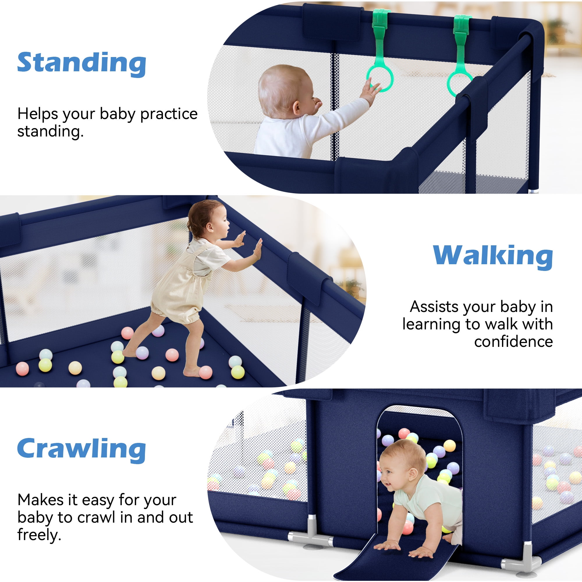 babyeap Baby Playpen,71*50 Inch Extra Large Baby Playards for Babies and Toddlers,Fence Baby Play Yards for Indoor & Outdoor with Breathable Mesh,Navy Blue