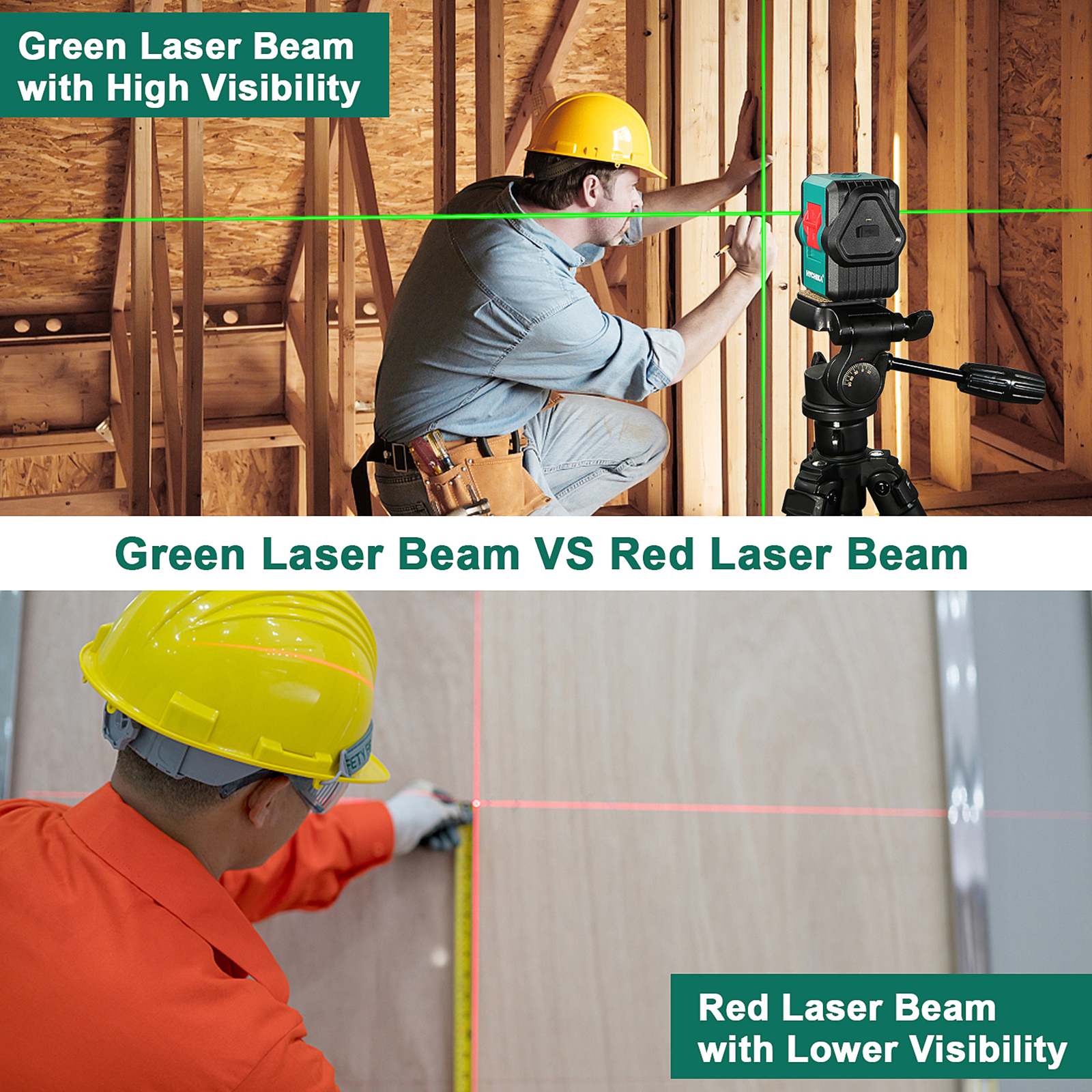 Laser Level, HYCHIKA 150 ft Green Laser Line Level, Rechargeable Laser Level for Picture Hanging