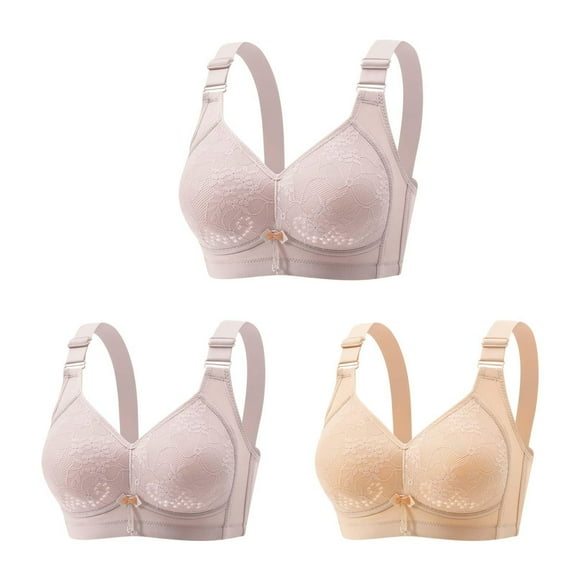 Diufon 3 Pack Adjustable Wide Strap Bras for Women No Underwire Full Coverage Lace Mesh Bralettes Ladies Comfort Bra
