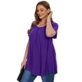 thumbnail image 3 of LATWIIV Women's Trendy Loose Pleated Tunic Solid Tops Puff Short Sleeve Tees Round Neck Leisure Shirts DarkPurple_2X, 3 of 7