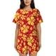 thumbnail image 1 of Fotbe Red Vintage Flowers Conjunto de Pijama Estampado para Mujer, 2 Piezas, Ropa de Dormir con Camiseta de Manga Corta y Shorts Suaves-Large, 1 of 6