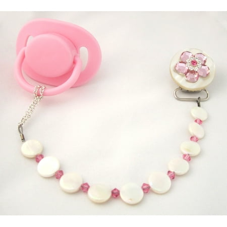 Flower Pacifier Clip with Stunning Mother of Pearls