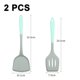 thumbnail image 2 of Sistema antiadherente del cookware del silicón de dos colores de 2 espátulas de la cocina, cuchara, colador, espátula para freír, 2 of 5