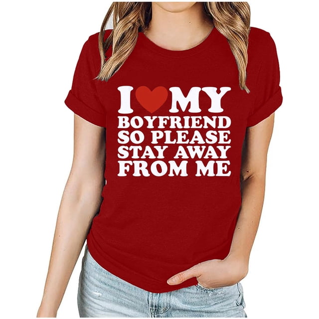 TIMIFIS Hauts à Manches Courtes pour la Saint-Valentin pour Femmes Mode Décontractée Col Rond Imprimé Cœur d'Amour T-Shirt d'Été Ample Col Rond