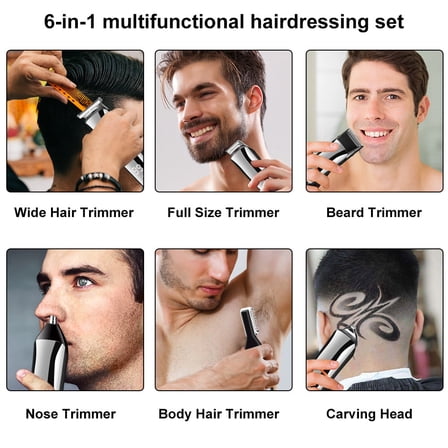 Beard Trimmer for Men Body Mustache Nose Hair Groomer Cordless Trimmer 6 in 1 Grooming Kit Waterproof USB Rechargeable