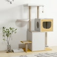 thumbnail image 4 of Wood Cat Tree Tower 51.57H. Three Steps Cat Furniture with Scratching Pads and Large Storage Space, Cat Cabinet with Shelves&Doors，White + Light Oak, 4 of 8