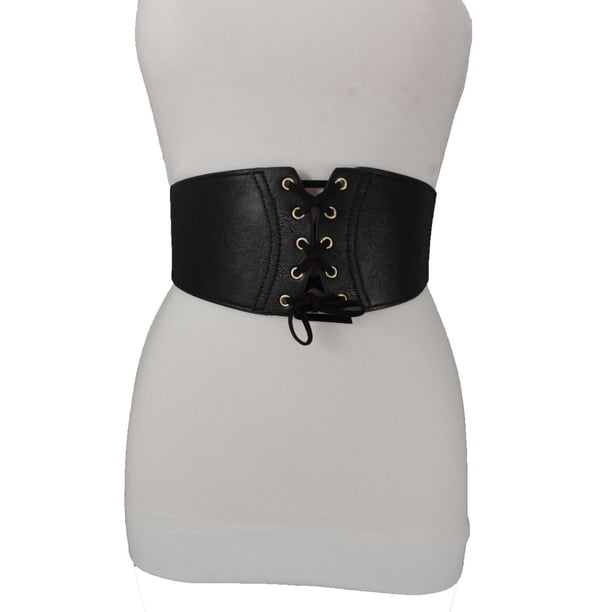 Women Fashion Wide Corset Belt Hip High Waist Front Ties Elastic Fabric Chic S M Walmart Com
