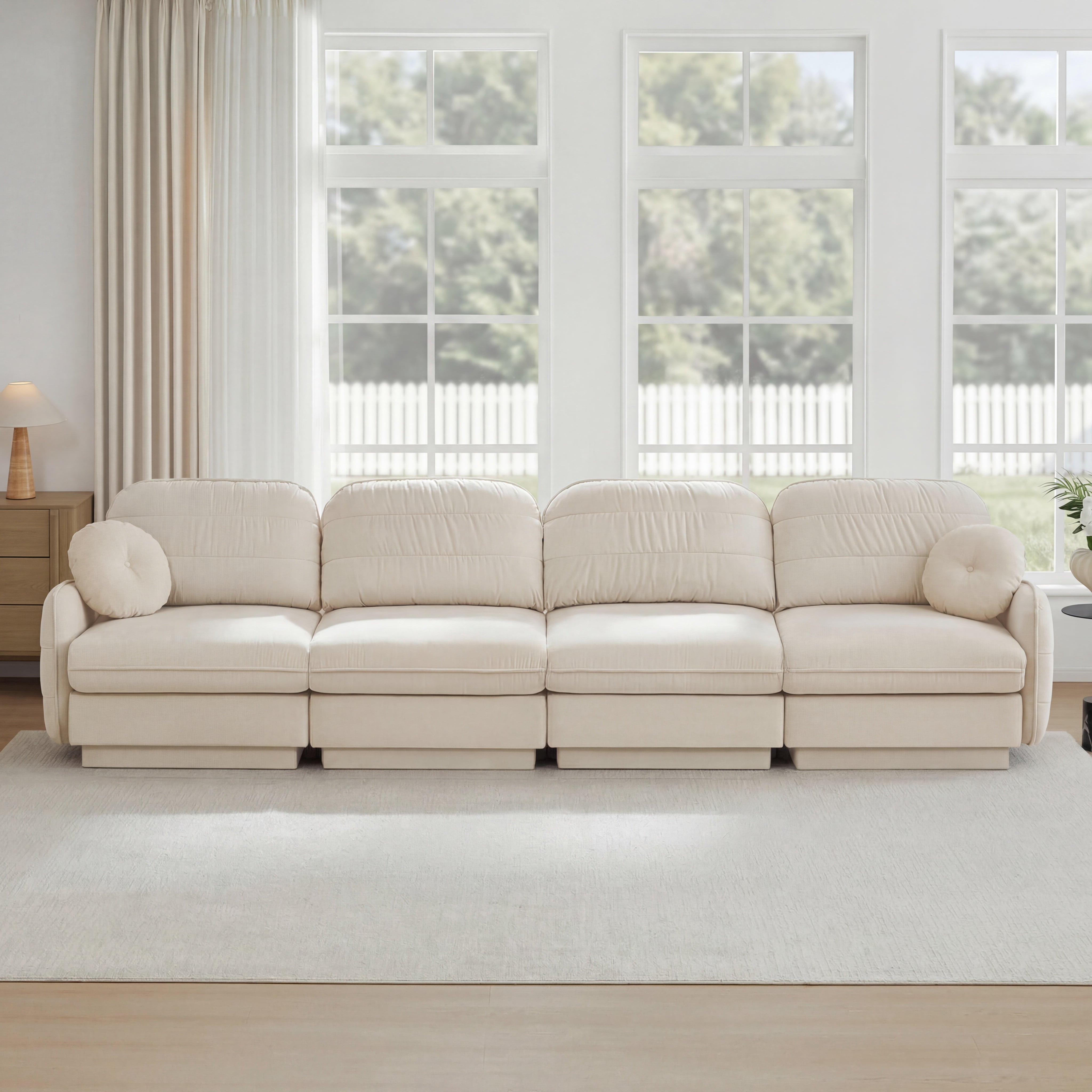 Mintazer 137" Chenille Cloud 4-Seater Modular Sectional Sofa with 2 Round Pillows, Easy Assembly Ergonomic Comfy Sofa Couch for Living Room, Apartment, Cream