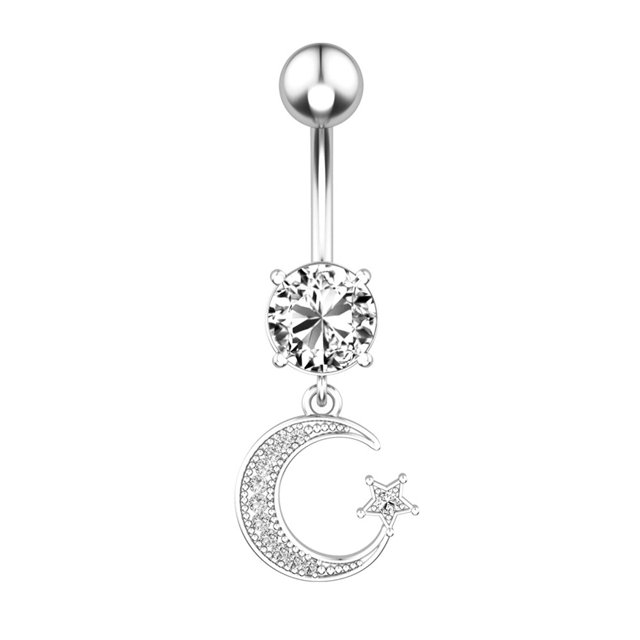 Navel Ring Rhinestone Moon Stainless Steel Body Piercing Jewelry Belly Ring
