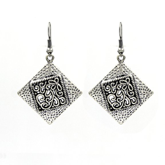Tibetan Silver Handmade Minimalistic Tribal Drop Earrings for Women Silver-Plated Jewelry