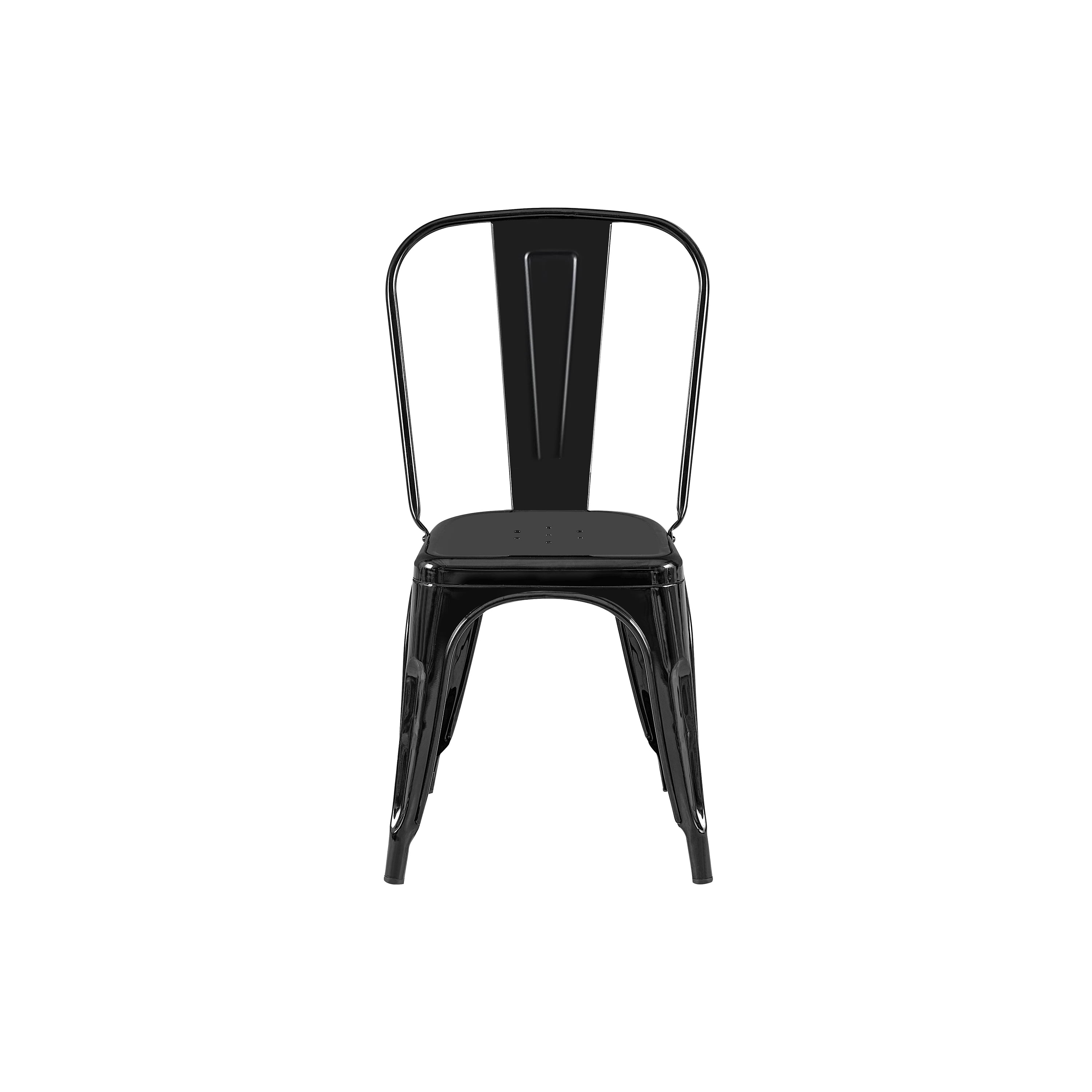 High Gloss Black Industrial Metal Dining Chairs 18 Inch Seat Height Stackable, Set of 4
