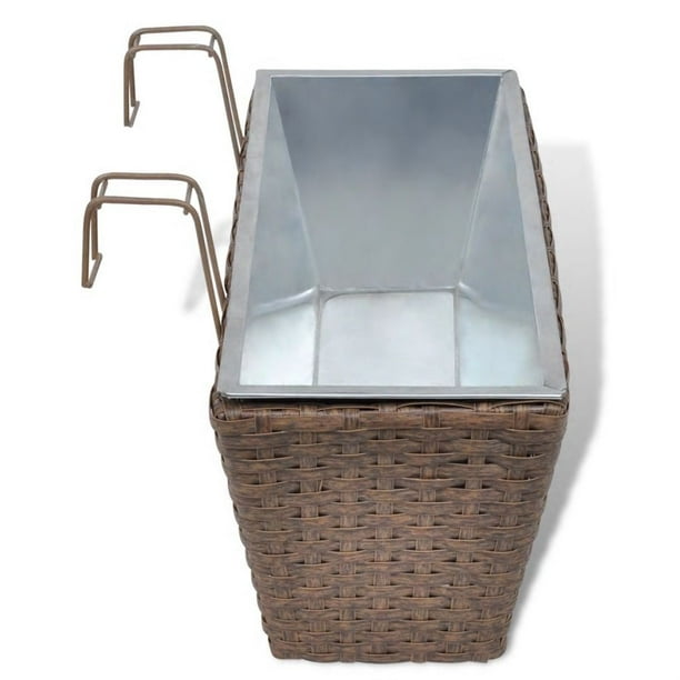 Balcony Hanging Rattan Planter Set 20 inch 2 pcs Brown ...