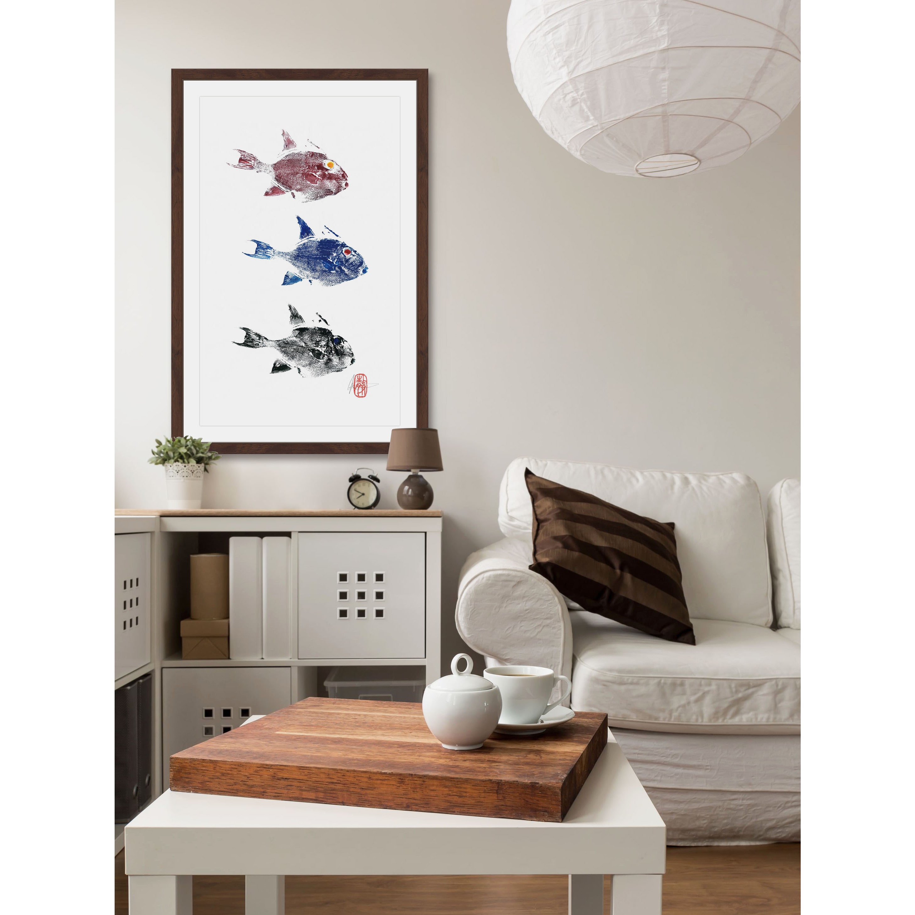 "3 Trigger Fish" Framed Painting Print