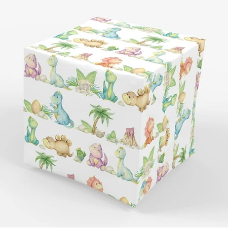 Stesha Party Dinosaur PresNok Baby Shower or Birthday Gift Wrapping Paper - Folded Flat 30 x 20 Inch (3 Sheets)